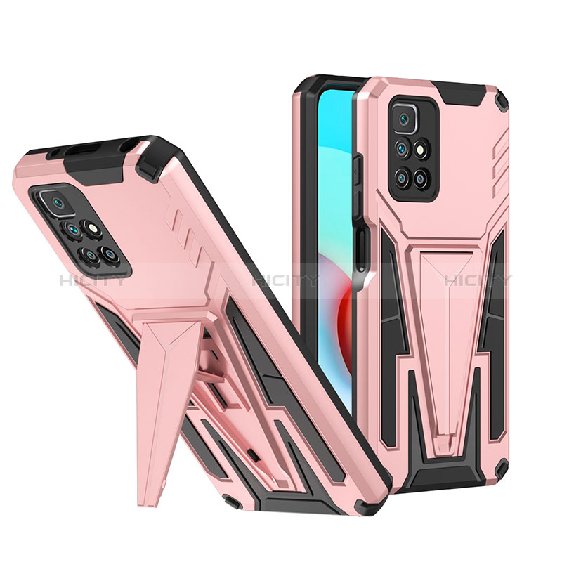 Silikon Hülle Handyhülle und Kunststoff Schutzhülle Hartschalen Tasche mit Ständer MQ1 für Xiaomi Redmi 10 (2022) Rosegold Plus