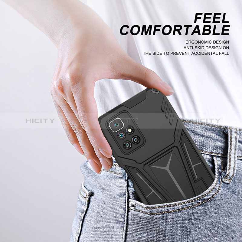 Silikon Hülle Handyhülle und Kunststoff Schutzhülle Hartschalen Tasche mit Ständer MQ1 für Xiaomi Redmi 10 4G