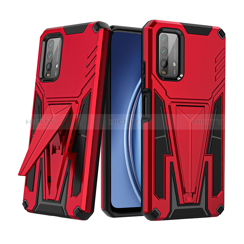 Silikon Hülle Handyhülle und Kunststoff Schutzhülle Hartschalen Tasche mit Ständer MQ1 für Xiaomi Redmi 9 Power Rot