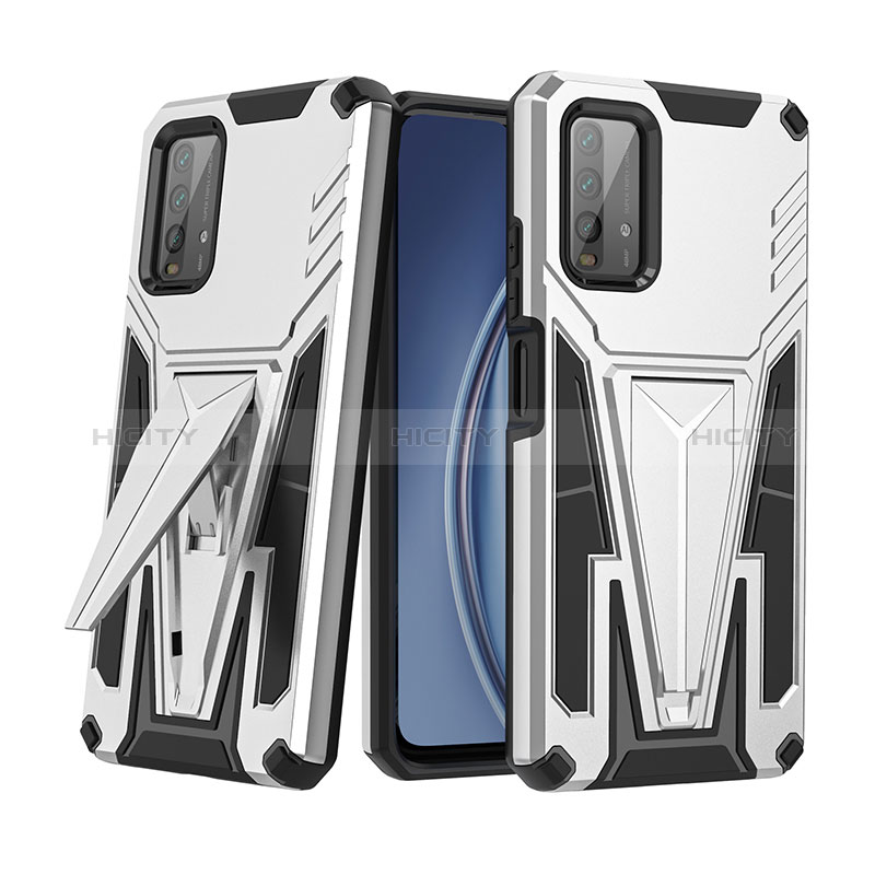 Silikon Hülle Handyhülle und Kunststoff Schutzhülle Hartschalen Tasche mit Ständer MQ1 für Xiaomi Redmi 9T 4G