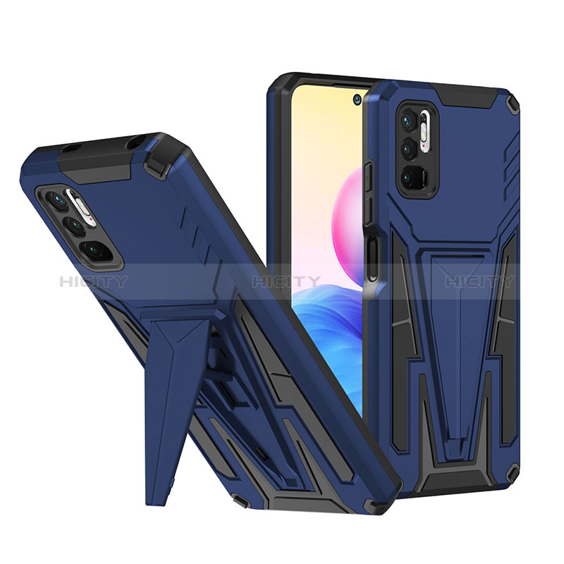 Silikon Hülle Handyhülle und Kunststoff Schutzhülle Hartschalen Tasche mit Ständer MQ1 für Xiaomi Redmi Note 10T 5G Blau Plus