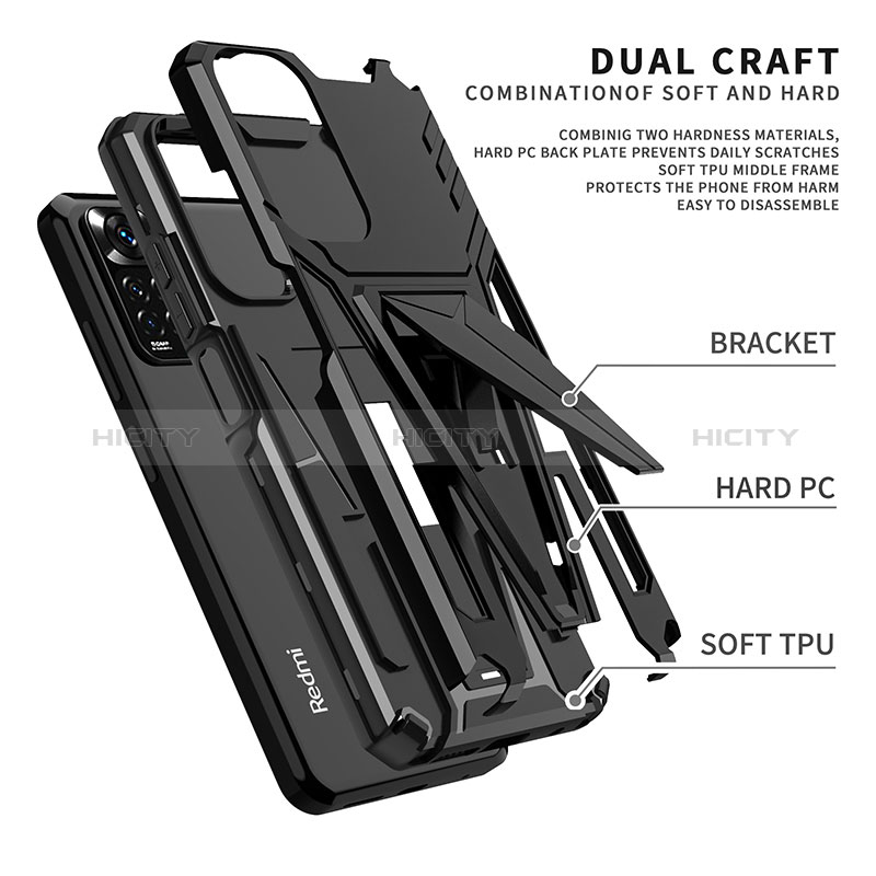 Silikon Hülle Handyhülle und Kunststoff Schutzhülle Hartschalen Tasche mit Ständer MQ1 für Xiaomi Redmi Note 11 4G (2022) groß