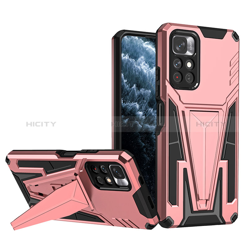 Silikon Hülle Handyhülle und Kunststoff Schutzhülle Hartschalen Tasche mit Ständer MQ1 für Xiaomi Redmi Note 11S 5G Rosegold