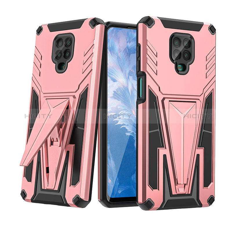 Silikon Hülle Handyhülle und Kunststoff Schutzhülle Hartschalen Tasche mit Ständer MQ1 für Xiaomi Redmi Note 9 Pro Max Rosegold