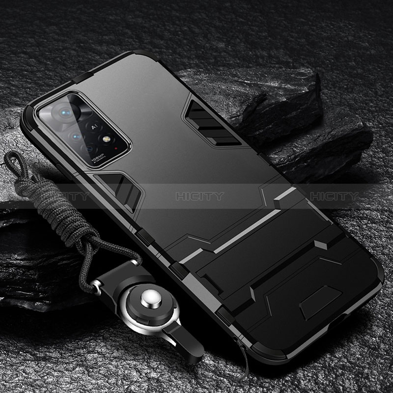 Silikon Hülle Handyhülle und Kunststoff Schutzhülle Hartschalen Tasche mit Ständer R01 für Xiaomi Poco X4 Pro 5G