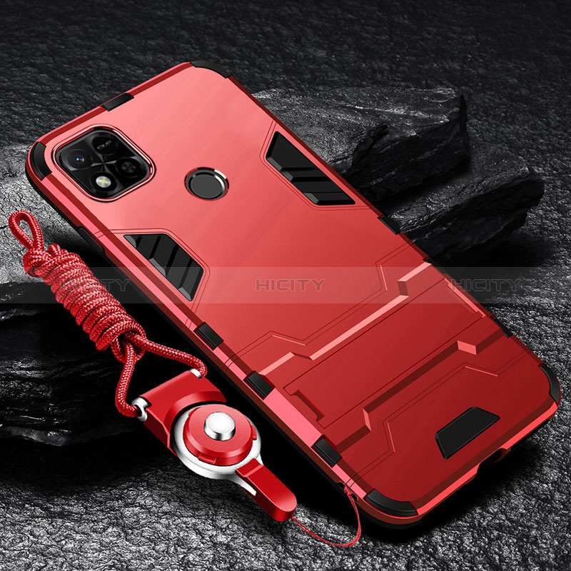 Silikon Hülle Handyhülle und Kunststoff Schutzhülle Hartschalen Tasche mit Ständer R01 für Xiaomi Redmi 10A 4G Rot