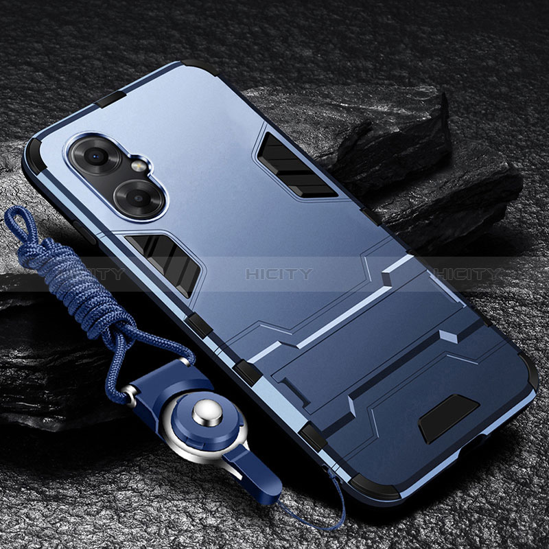 Silikon Hülle Handyhülle und Kunststoff Schutzhülle Hartschalen Tasche mit Ständer R01 für Xiaomi Redmi Note 11R 5G Blau