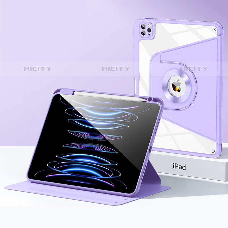 Silikon Hülle Handyhülle und Kunststoff Schutzhülle Hartschalen Tasche mit Ständer S01 für Apple iPad Pro 12.9 (2020) Violett