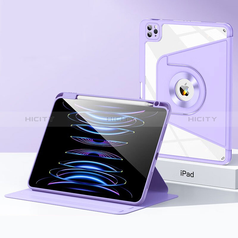 Silikon Hülle Handyhülle und Kunststoff Schutzhülle Hartschalen Tasche mit Ständer S01 für Apple iPad Pro 12.9 (2022) Violett Plus