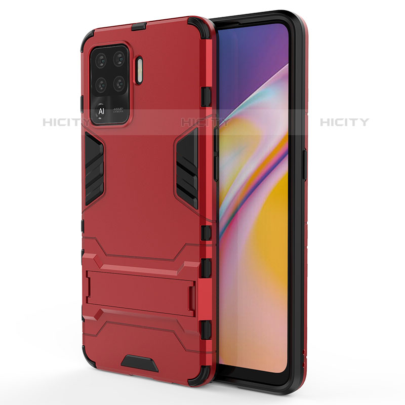 Silikon Hülle Handyhülle und Kunststoff Schutzhülle Hartschalen Tasche mit Ständer T01 für Oppo A94 4G Rot