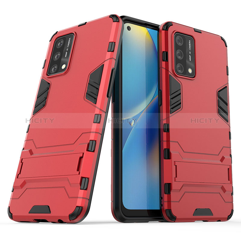 Silikon Hülle Handyhülle und Kunststoff Schutzhülle Hartschalen Tasche mit Ständer T01 für Oppo A95 4G Rot