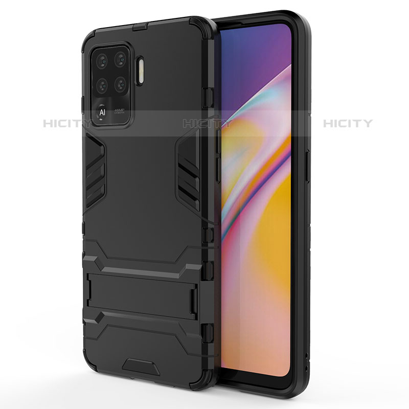 Silikon Hülle Handyhülle und Kunststoff Schutzhülle Hartschalen Tasche mit Ständer T01 für Oppo F19 Pro groß