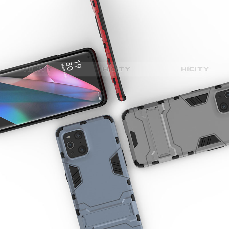 Silikon Hülle Handyhülle und Kunststoff Schutzhülle Hartschalen Tasche mit Ständer T01 für Oppo Find X3 Pro 5G groß