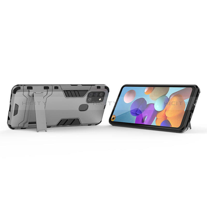 Silikon Hülle Handyhülle und Kunststoff Schutzhülle Hartschalen Tasche mit Ständer T01 für Samsung Galaxy A21s