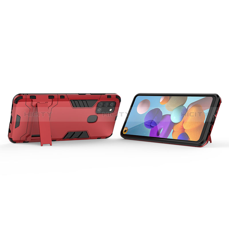 Silikon Hülle Handyhülle und Kunststoff Schutzhülle Hartschalen Tasche mit Ständer T01 für Samsung Galaxy A21s