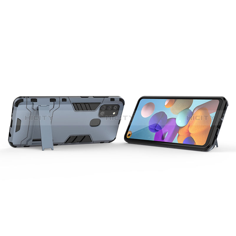 Silikon Hülle Handyhülle und Kunststoff Schutzhülle Hartschalen Tasche mit Ständer T01 für Samsung Galaxy A21s