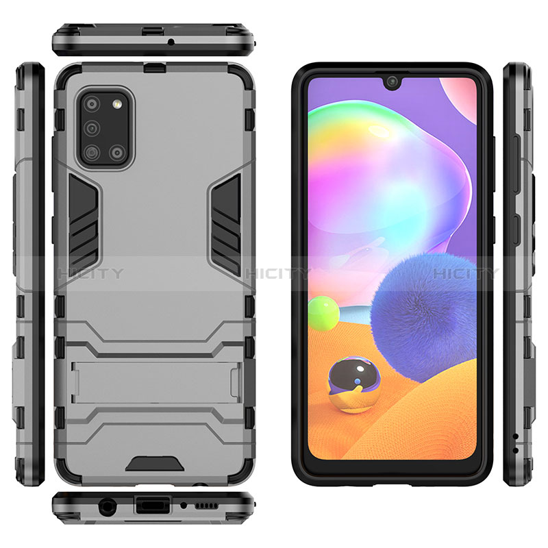 Silikon Hülle Handyhülle und Kunststoff Schutzhülle Hartschalen Tasche mit Ständer T01 für Samsung Galaxy A31