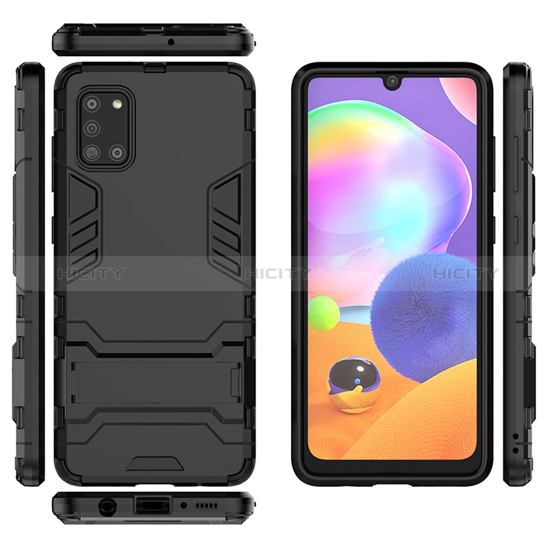 Silikon Hülle Handyhülle und Kunststoff Schutzhülle Hartschalen Tasche mit Ständer T01 für Samsung Galaxy A31