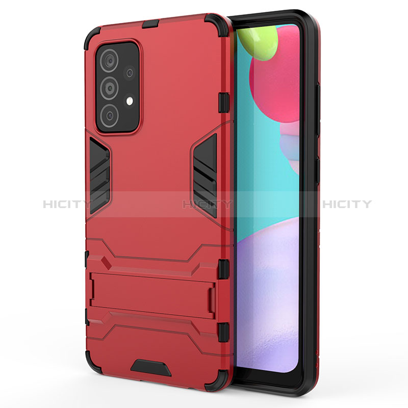 Silikon Hülle Handyhülle und Kunststoff Schutzhülle Hartschalen Tasche mit Ständer T01 für Samsung Galaxy A52s 5G Rot Plus