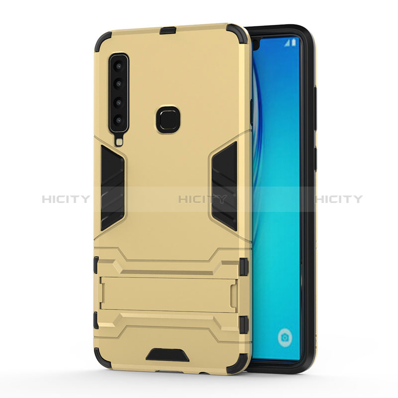 Silikon Hülle Handyhülle und Kunststoff Schutzhülle Hartschalen Tasche mit Ständer T01 für Samsung Galaxy A9 (2018) A920 Gold