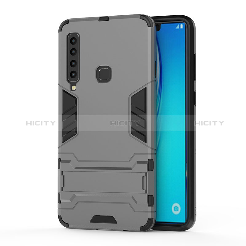 Silikon Hülle Handyhülle und Kunststoff Schutzhülle Hartschalen Tasche mit Ständer T01 für Samsung Galaxy A9 (2018) A920 Grau Plus