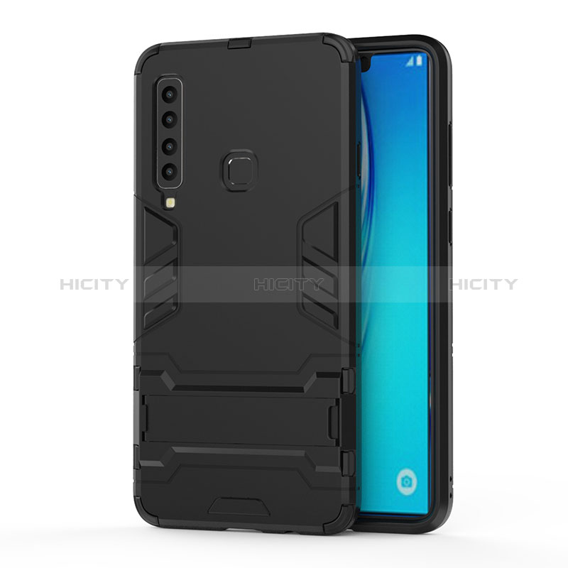 Silikon Hülle Handyhülle und Kunststoff Schutzhülle Hartschalen Tasche mit Ständer T01 für Samsung Galaxy A9 (2018) A920 Schwarz Plus