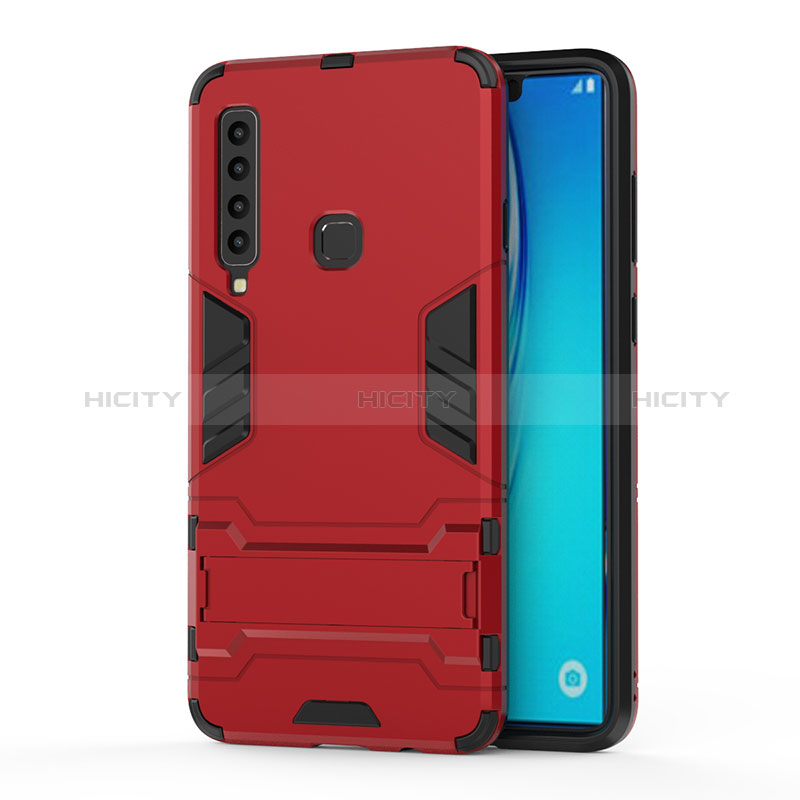 Silikon Hülle Handyhülle und Kunststoff Schutzhülle Hartschalen Tasche mit Ständer T01 für Samsung Galaxy A9s Rot Plus