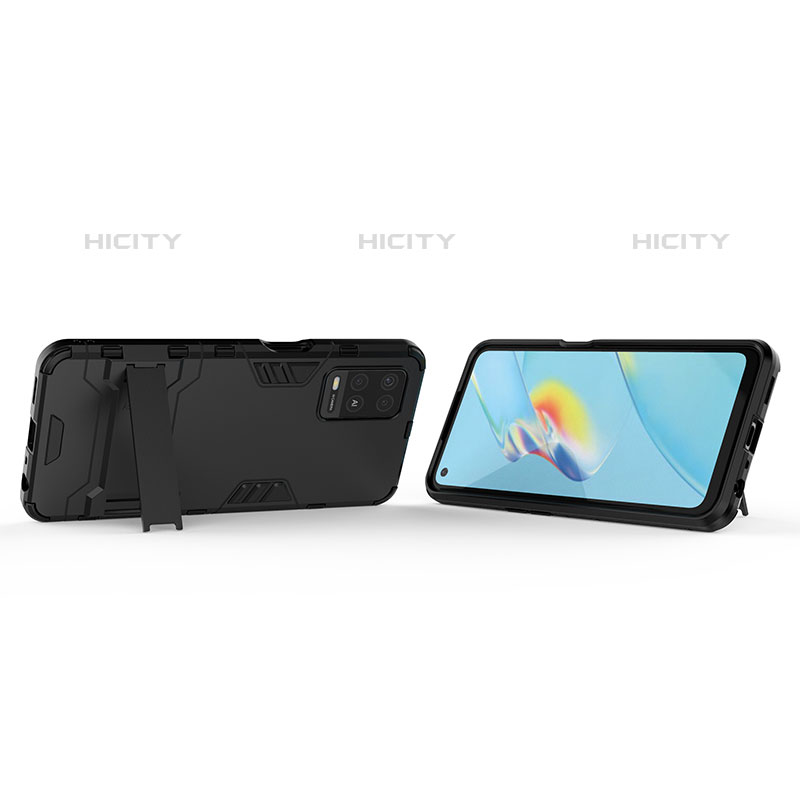 Silikon Hülle Handyhülle und Kunststoff Schutzhülle Hartschalen Tasche mit Ständer T02 für Oppo A54 4G