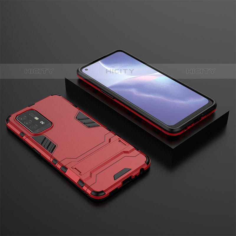 Silikon Hülle Handyhülle und Kunststoff Schutzhülle Hartschalen Tasche mit Ständer T02 für Oppo A94 5G Rot Plus