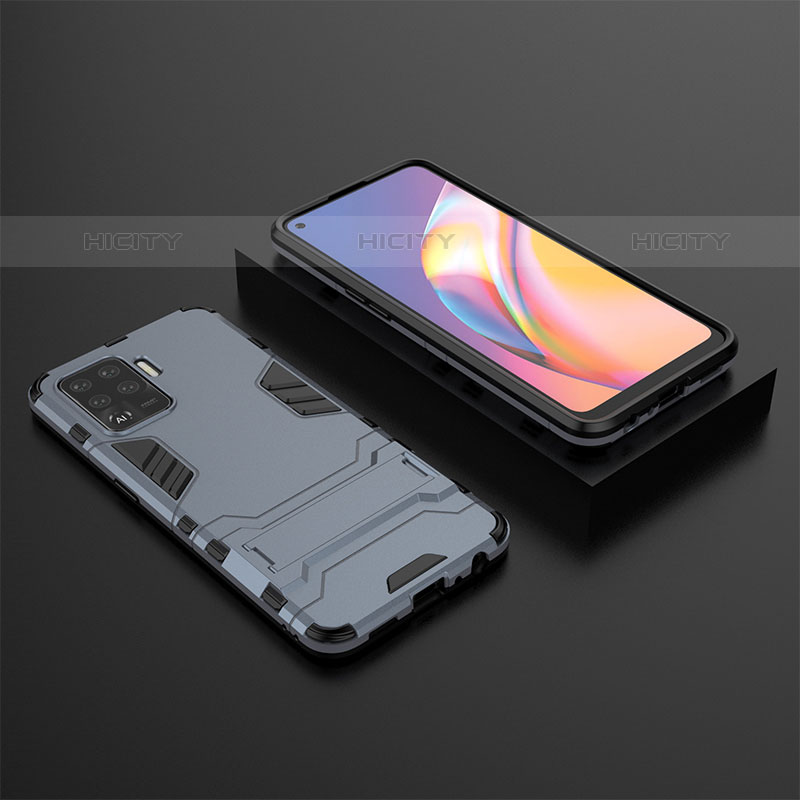 Silikon Hülle Handyhülle und Kunststoff Schutzhülle Hartschalen Tasche mit Ständer T02 für Oppo F19 Pro