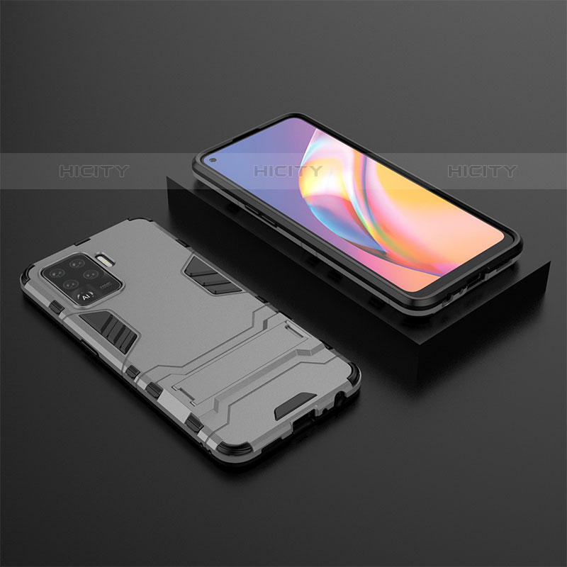 Silikon Hülle Handyhülle und Kunststoff Schutzhülle Hartschalen Tasche mit Ständer T02 für Oppo F19 Pro groß