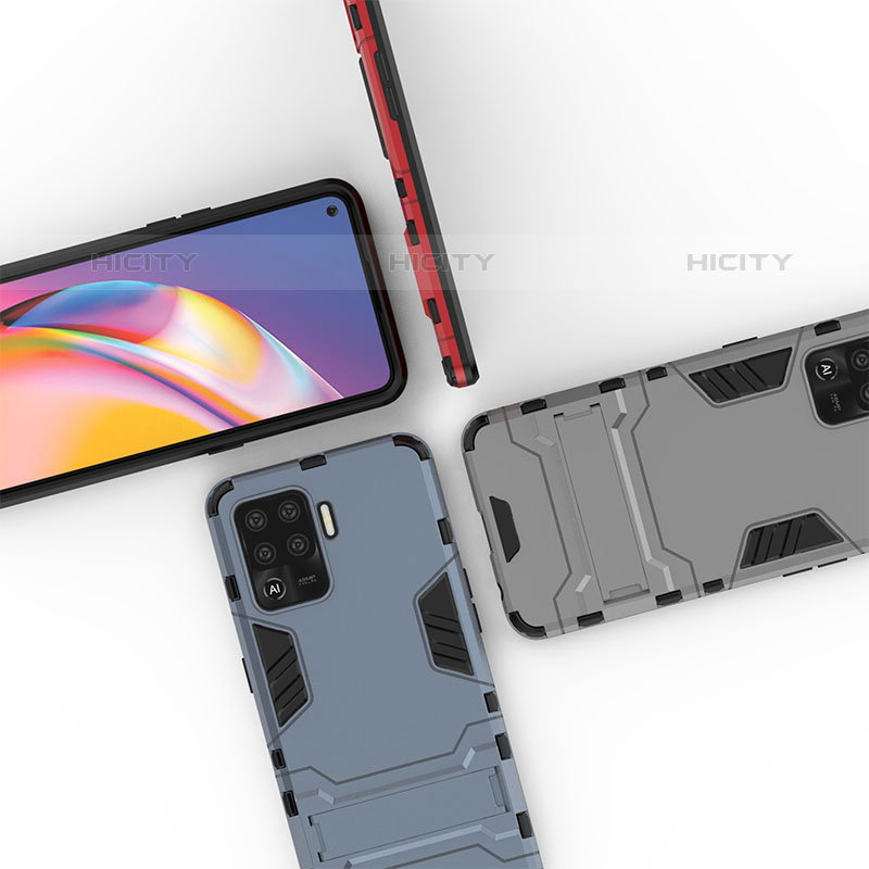 Silikon Hülle Handyhülle und Kunststoff Schutzhülle Hartschalen Tasche mit Ständer T02 für Oppo F19 Pro groß