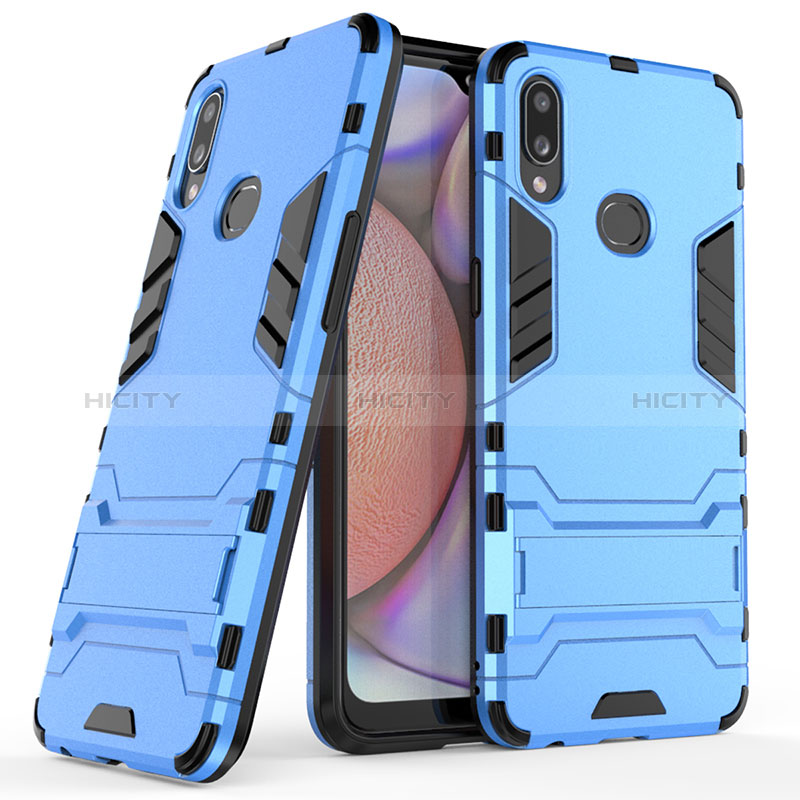 Silikon Hülle Handyhülle und Kunststoff Schutzhülle Hartschalen Tasche mit Ständer T02 für Samsung Galaxy A10s Blau Plus