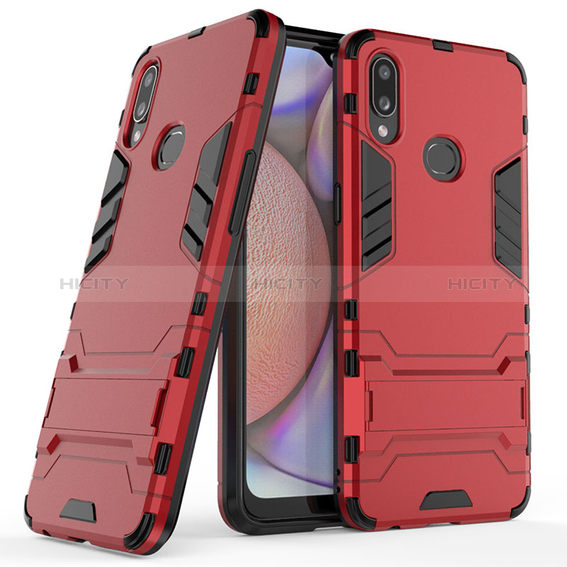 Silikon Hülle Handyhülle und Kunststoff Schutzhülle Hartschalen Tasche mit Ständer T02 für Samsung Galaxy A10s Rot Plus