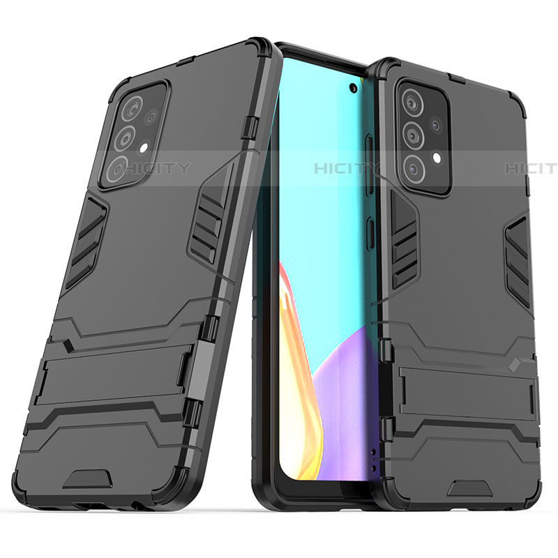 Silikon Hülle Handyhülle und Kunststoff Schutzhülle Hartschalen Tasche mit Ständer T02 für Samsung Galaxy A52 4G