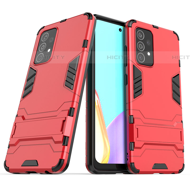 Silikon Hülle Handyhülle und Kunststoff Schutzhülle Hartschalen Tasche mit Ständer T02 für Samsung Galaxy A52 4G