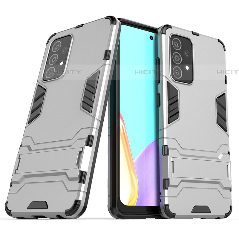 Silikon Hülle Handyhülle und Kunststoff Schutzhülle Hartschalen Tasche mit Ständer T02 für Samsung Galaxy A52 4G groß