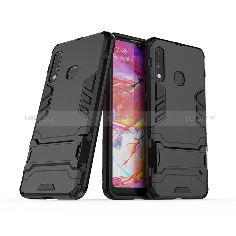 Silikon Hülle Handyhülle und Kunststoff Schutzhülle Hartschalen Tasche mit Ständer T02 für Samsung Galaxy A70E