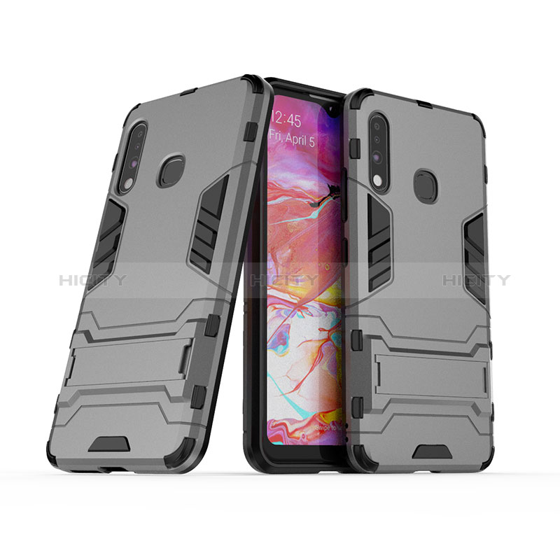 Silikon Hülle Handyhülle und Kunststoff Schutzhülle Hartschalen Tasche mit Ständer T02 für Samsung Galaxy A70E