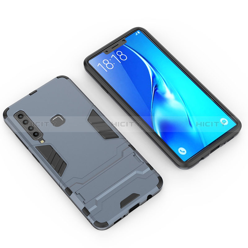 Silikon Hülle Handyhülle und Kunststoff Schutzhülle Hartschalen Tasche mit Ständer T02 für Samsung Galaxy A9 (2018) A920 Blau