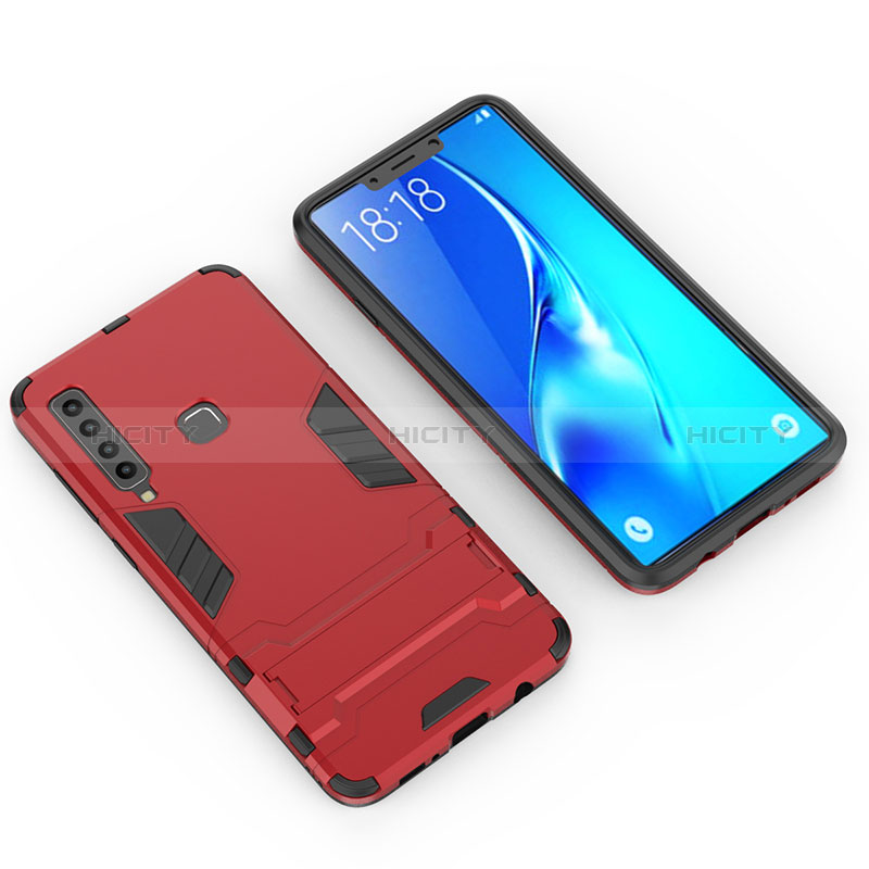 Silikon Hülle Handyhülle und Kunststoff Schutzhülle Hartschalen Tasche mit Ständer T02 für Samsung Galaxy A9 (2018) A920 Rot Plus