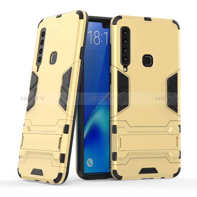 Silikon Hülle Handyhülle und Kunststoff Schutzhülle Hartschalen Tasche mit Ständer T03 für Samsung Galaxy A9 (2018) A920 Gold