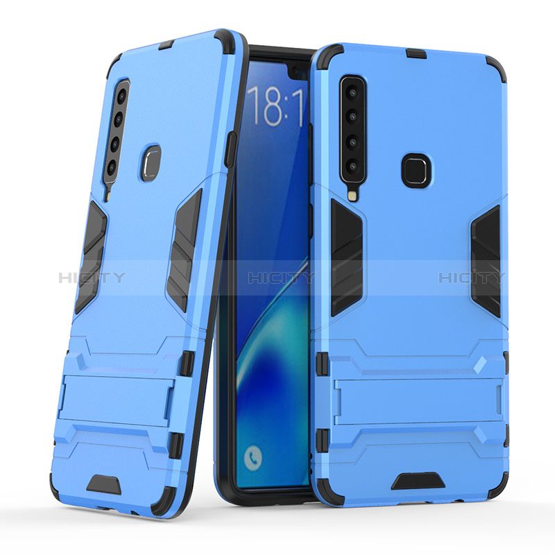 Silikon Hülle Handyhülle und Kunststoff Schutzhülle Hartschalen Tasche mit Ständer T03 für Samsung Galaxy A9 (2018) A920 Hellblau