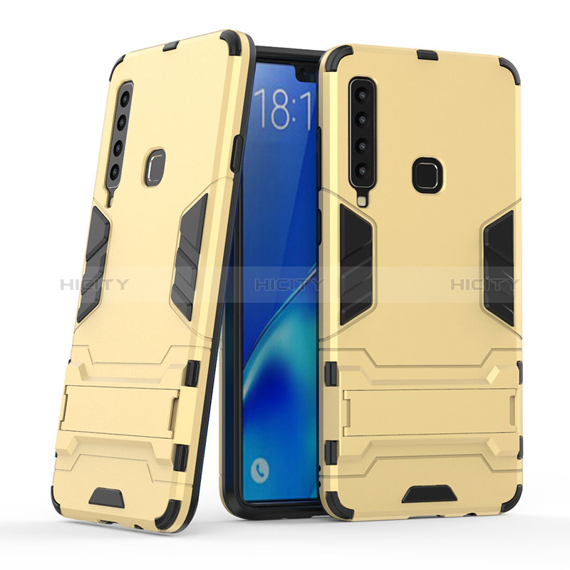 Silikon Hülle Handyhülle und Kunststoff Schutzhülle Hartschalen Tasche mit Ständer T03 für Samsung Galaxy A9s Gold Plus