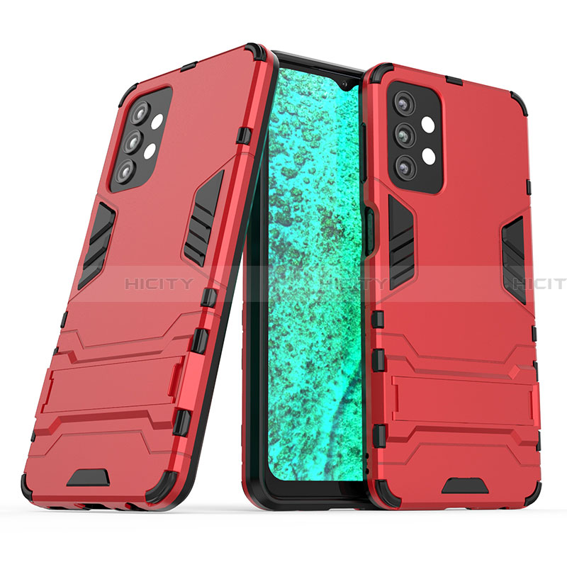 Silikon Hülle Handyhülle und Kunststoff Schutzhülle Hartschalen Tasche mit Ständer T04 für Samsung Galaxy A32 4G Rot Plus