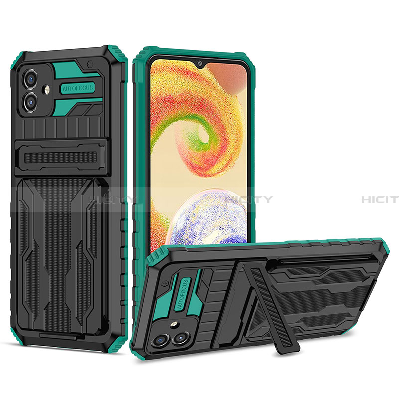 Silikon Hülle Handyhülle und Kunststoff Schutzhülle Hartschalen Tasche mit Ständer YF1 für Samsung Galaxy A04 4G