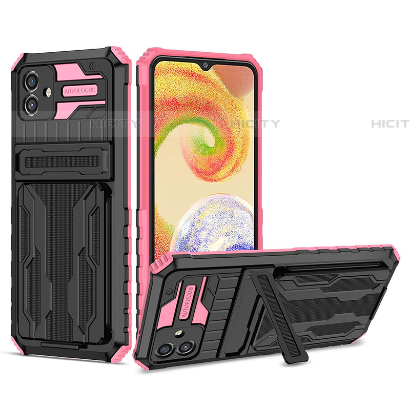 Silikon Hülle Handyhülle und Kunststoff Schutzhülle Hartschalen Tasche mit Ständer YF1 für Samsung Galaxy A04E groß