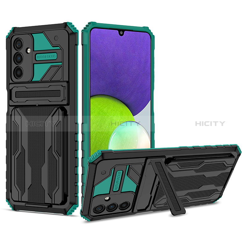 Silikon Hülle Handyhülle und Kunststoff Schutzhülle Hartschalen Tasche mit Ständer YF1 für Samsung Galaxy A04s Grün Plus