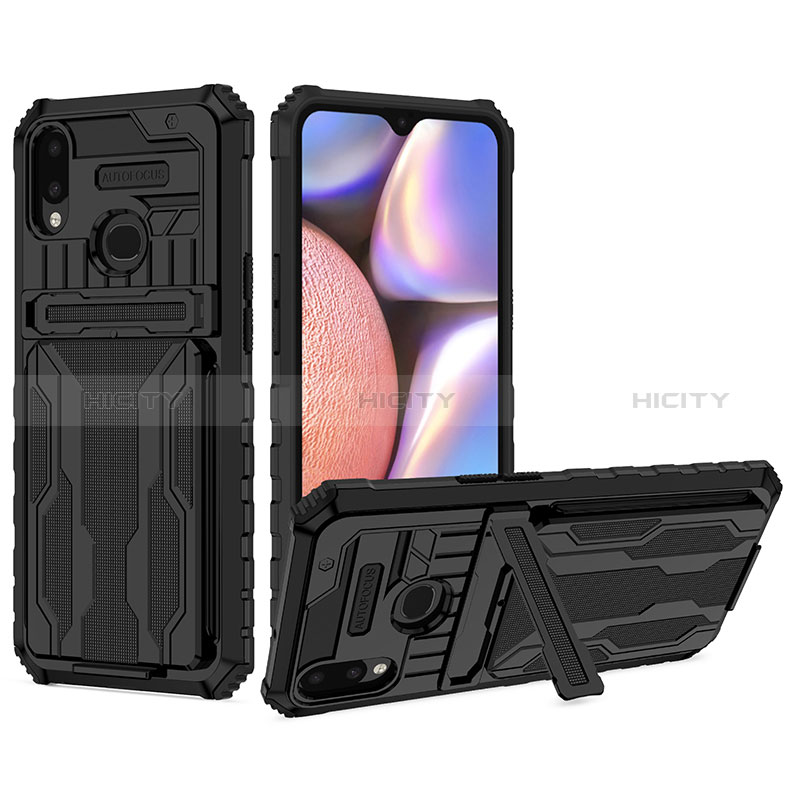 Silikon Hülle Handyhülle und Kunststoff Schutzhülle Hartschalen Tasche mit Ständer YF1 für Samsung Galaxy A10s groß