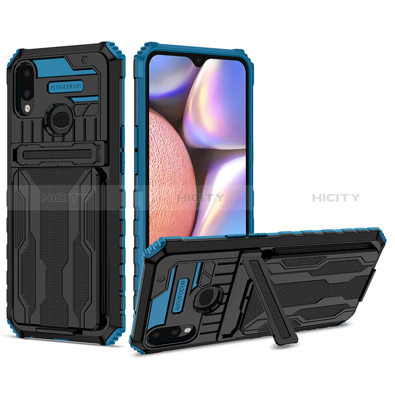 Silikon Hülle Handyhülle und Kunststoff Schutzhülle Hartschalen Tasche mit Ständer YF1 für Samsung Galaxy A10s groß